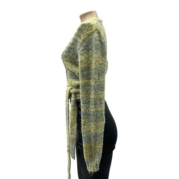 Cotton On Striped Knit Faux Wrap Crop Cardigan Sweater Green Marled Soft Women S - Picture 4 of 11